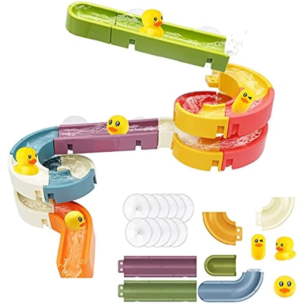 Juguete de bañera para niños, ducha deslizante, montaje de bricolaje, pista de agua, giro de baño, pista de Patito feliz, juegos, juguetes de agua