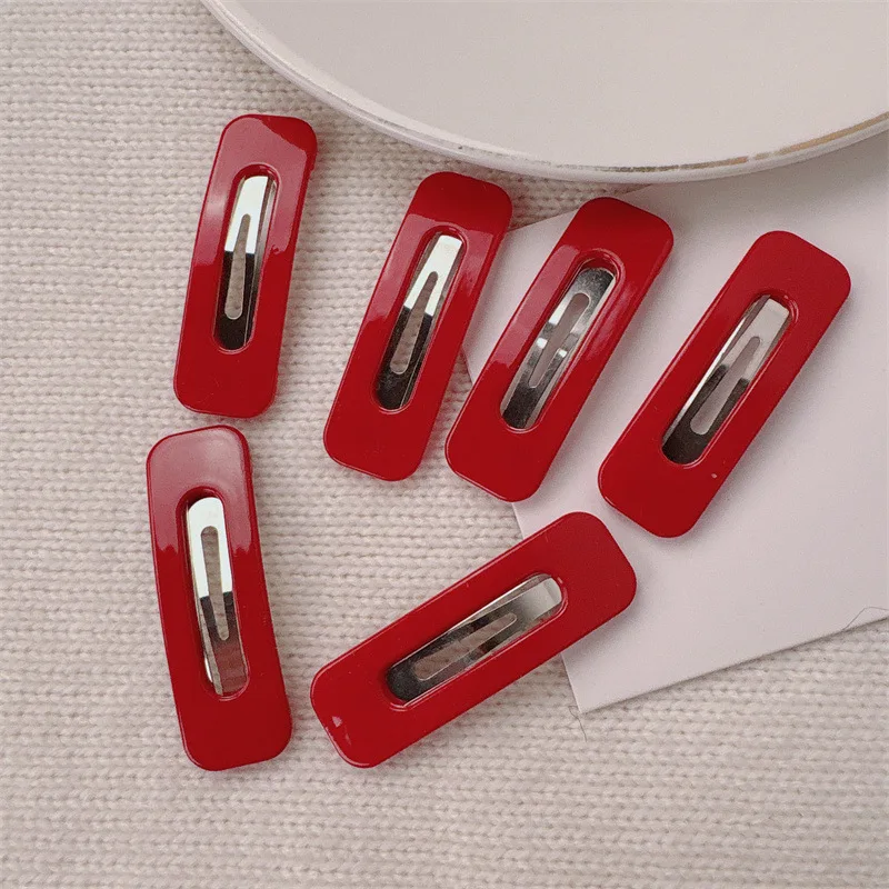 Red Glossy BB Hair Clip For Women Fashion Party Hair Accessories Girls Bangs Wedding Hairpin Simple Alloy Rectangle Barrettes