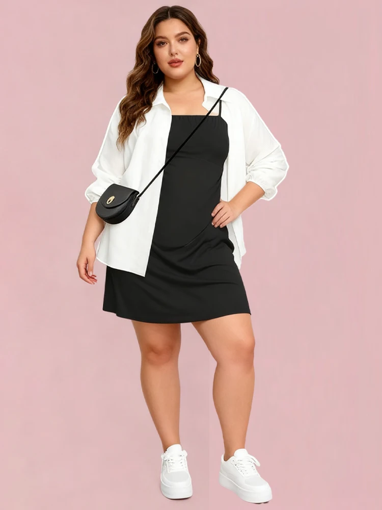 Neues Langarmshirt und Hosenträgerkleid in Übergröße, täglich, bequem, elegant, Partykleider im Angebot, Herbst-Damenbekleidung