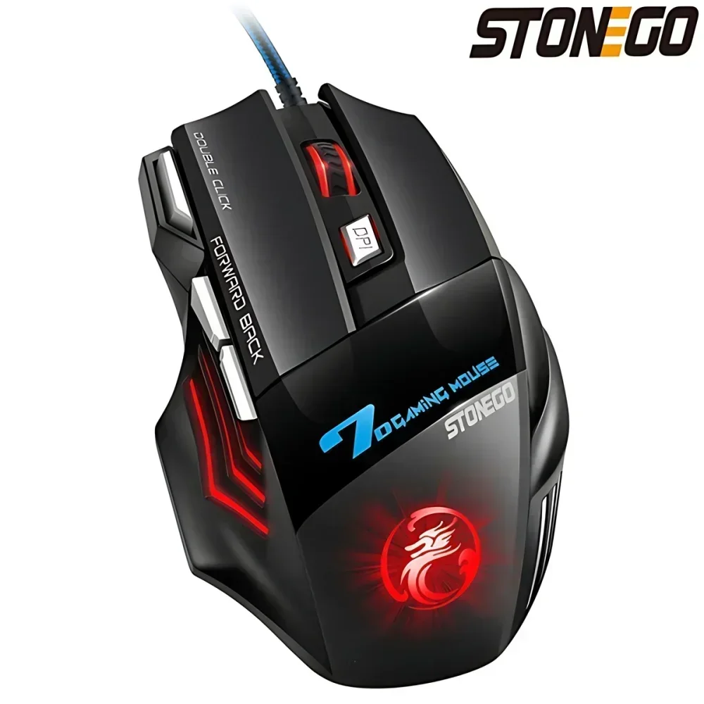 STONEGO Computer Mouse Gamer Ergonomic Gaming Mouse USB Wired Game Mouse 5500 DPI Mice with LED Backlight 7 Button for PC Laptop