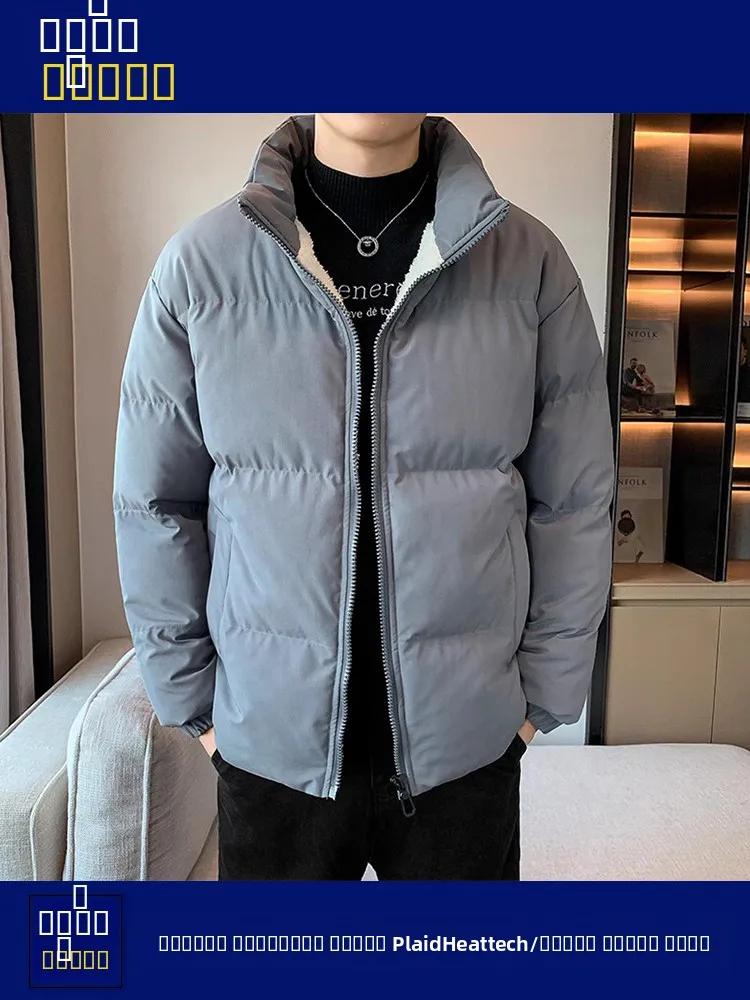 

Зимняя мужская модная свободная куртка из хлопка с воротником из овечьего вельвета, однотонная, повседневная, утепленная