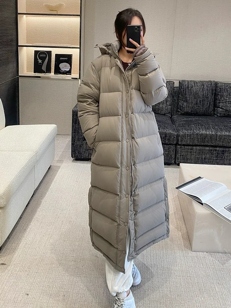 Women\'s Down Jacket Long Winter Down Thicken Loose White Duck Jackets Warm Windproof Hooded Couple Dresses for Men and Women