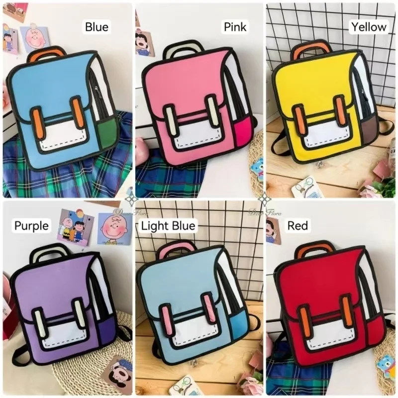 Y2K Cute 2D Drawing Cartoon Bag Anime Backpack 3D Comic Student Schoolbag Kawaii Teenage Daypack Funny Kids Travel Bag Mochila