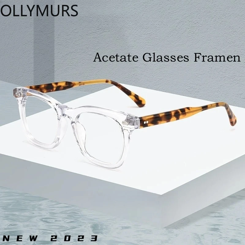 

OLLYMURS New Fashion High Quality Acetate Eyewear Women Retro Square Luxury Optical Prescription Eyeglasses Frame Men KBT98612