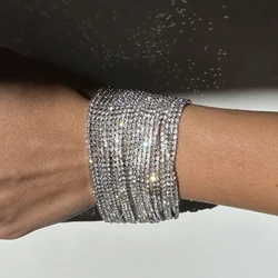 Fashion Rhinestone Multilayer Cuff Bracelet Party Hand Accessories Statement Bling Crystal Bracelet Bangle Wide for Women Party