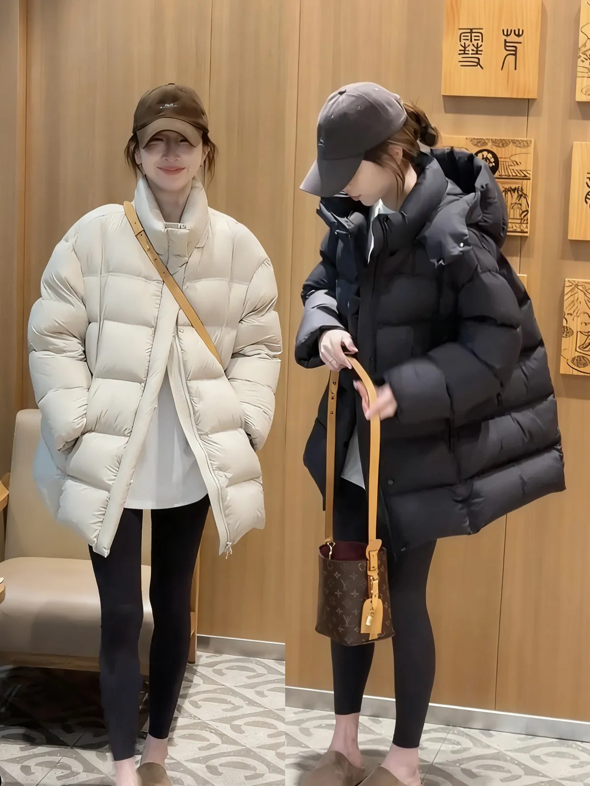 

Loose Fit Duck down Puffer Jacket Women's Mid-Length High Fill Power Korean Style Thickened Super Cute Short Coat