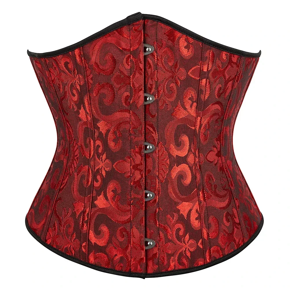 Jacquard Corset Top Women Sexy Boned Lace Up Underbust Bustier Waist Cinchers Body Shaper Gothic Basques Brown Pink