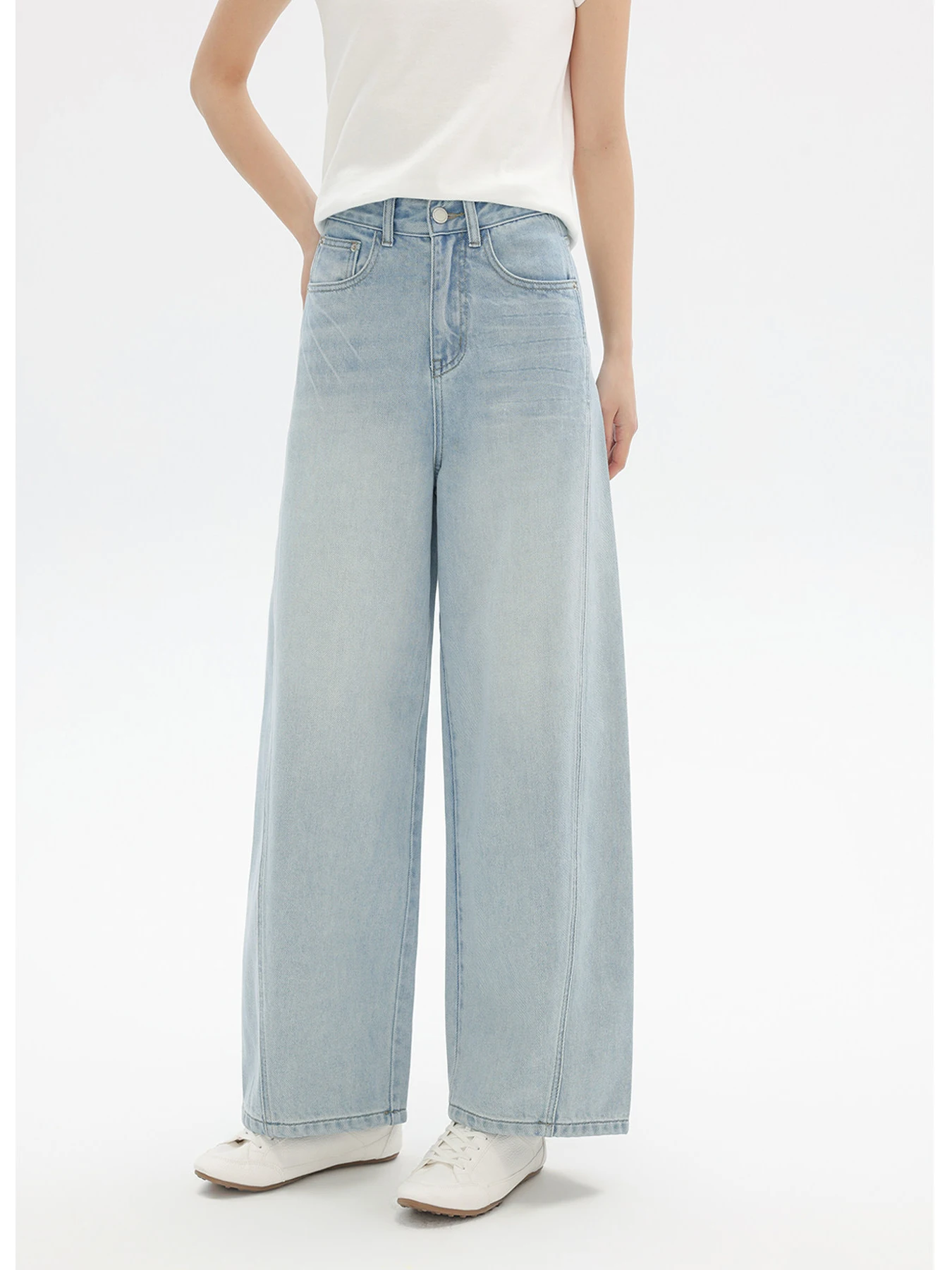 

Spring Early White Wide Leg Jeans Women's Small Size Knife Pants Glass Long Beach Good Version Micro Arc Line Trimmed Denim J...