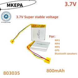 803035 3.7V 800mAh lithium polymer Lipo rechargeable battery, suitable for MP3, MP4, MP5, GPS camera, Bluetooth speaker, etc