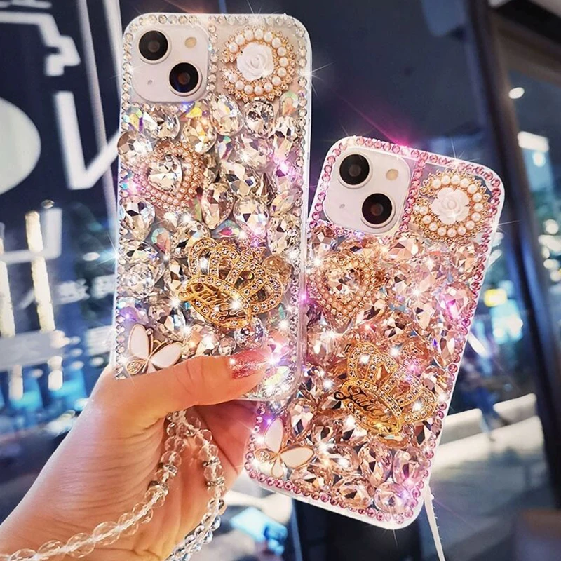 Luxury Glitter Pearl Love Crown Cover Case For iPhone 17 ProMax Air 16 E 15 Plus 14 Pro 13 MINI 12 11 X XR XS Max 7 8 Plus Case