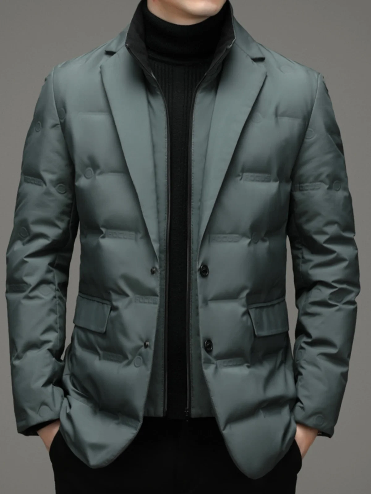 

Men's Casual Busin Sle Thiened down Jaet with Suit Collar Mid-aged Autumn Winter Faion Urban Warm Coat