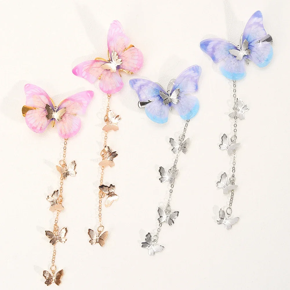 Oaoleer New Korean Yarn Butterfly Hairpins Tassel Long Hair Clips Women Elegant Hanfu Party Headwear Girls Hair Accessories Gift