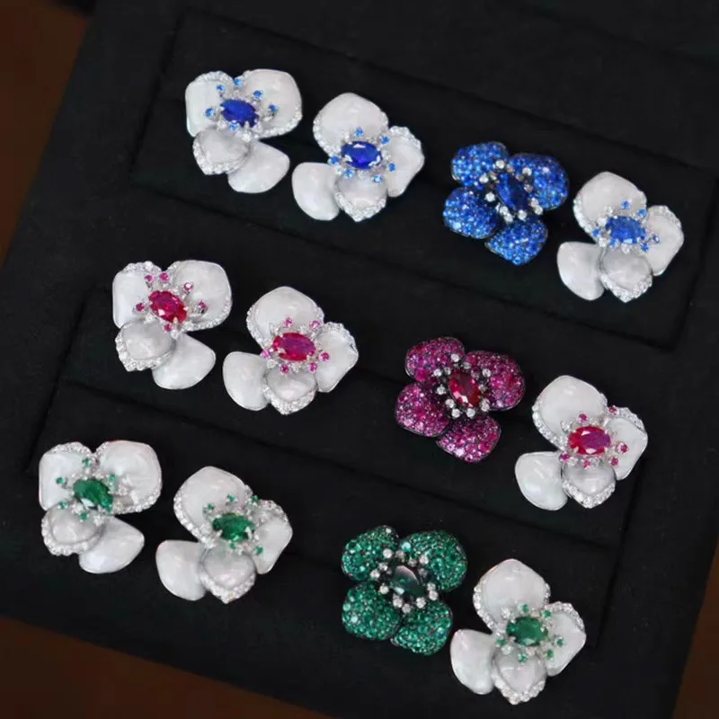 New S925 Pure Silver Ear Studs with High-end Feel, Electroplated with Real Gold Enamel, Women's Wedding Jewelry