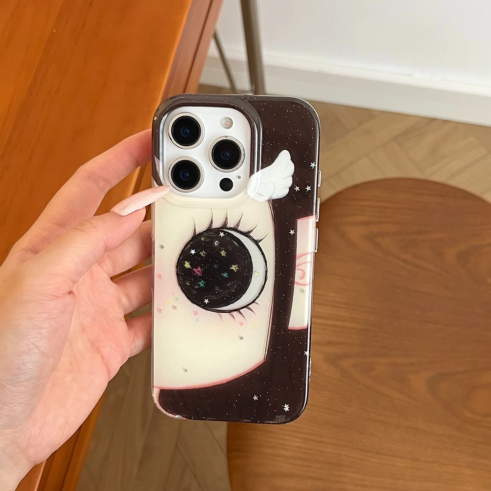 Niedliche Anime-Handyhülle mit glänzenden Augen für iPhone 18 17 16 15 14 Pro 13 Max Comic-Mädchen Glitzernde Große Augen Bling Rückseite – Detail 2