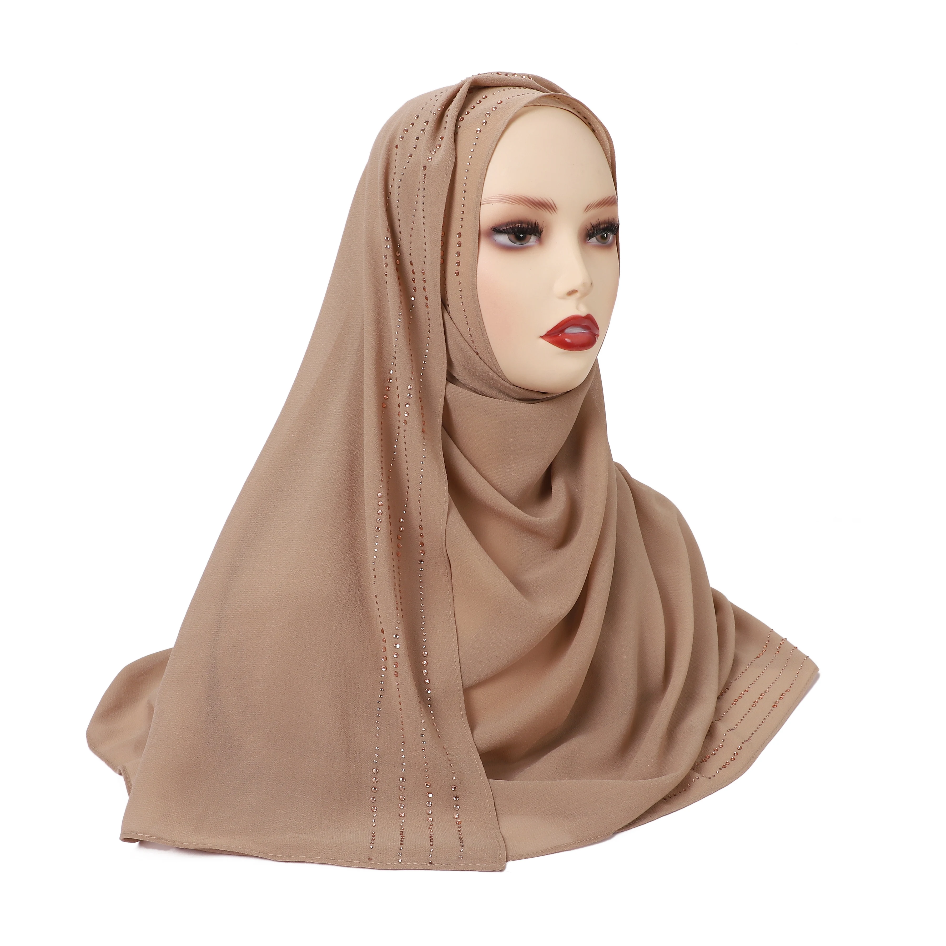 

Sparkling Elegance Rhinestone-Embellished Chiffon Fabric Unique Tradition Luxury Contemporary Style Muslim Hijab Scarf Shawl