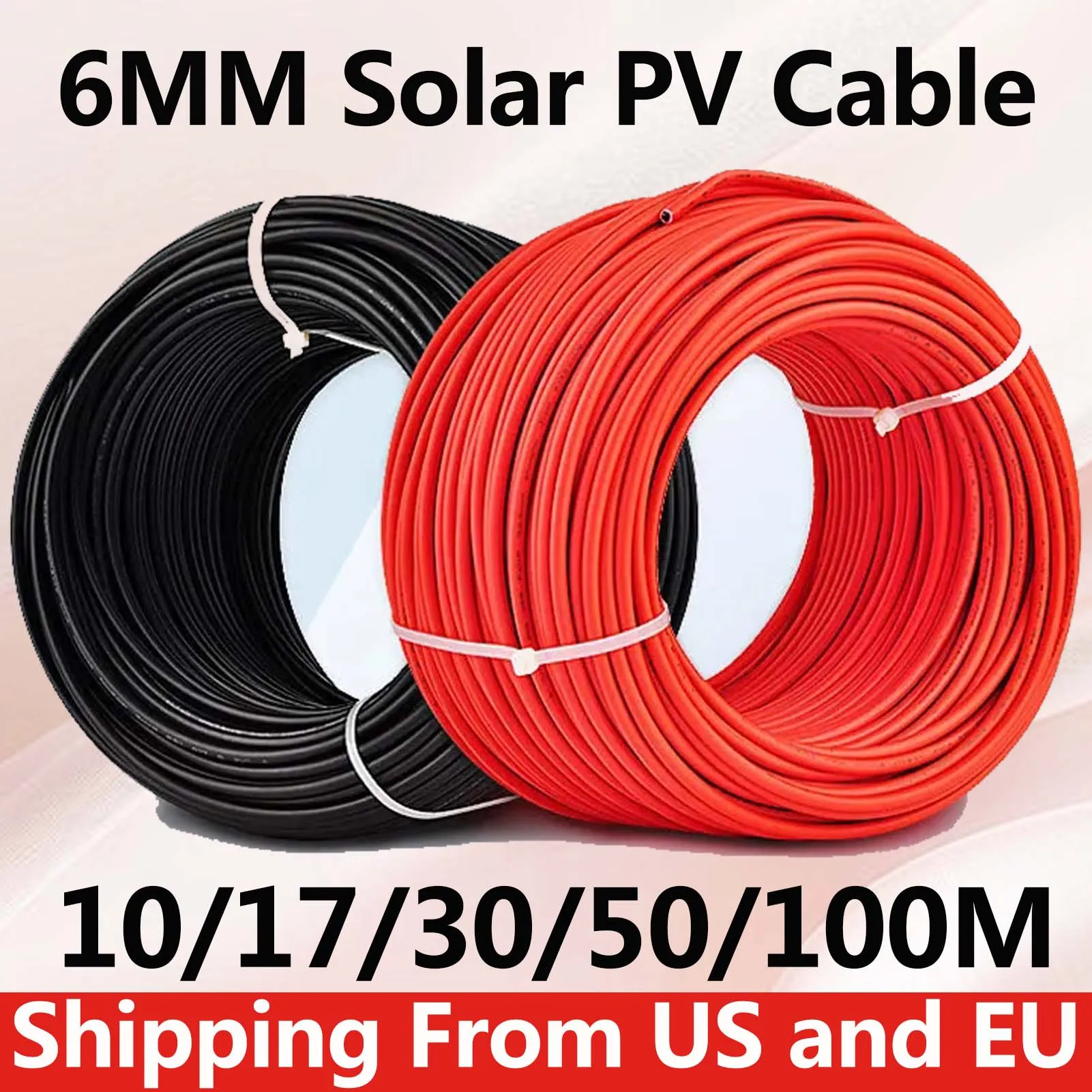 

6MM 4MM 50M 100M 30M 17M Solar Cable Black or Red PV Cable High Copper