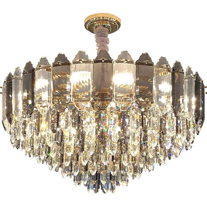 

Post-Modern Luxury Smokey Gray K9 Crystal Chandelier Led Hanging Lamp Atmospheric Bedroom LED Lights Dining Room high-end