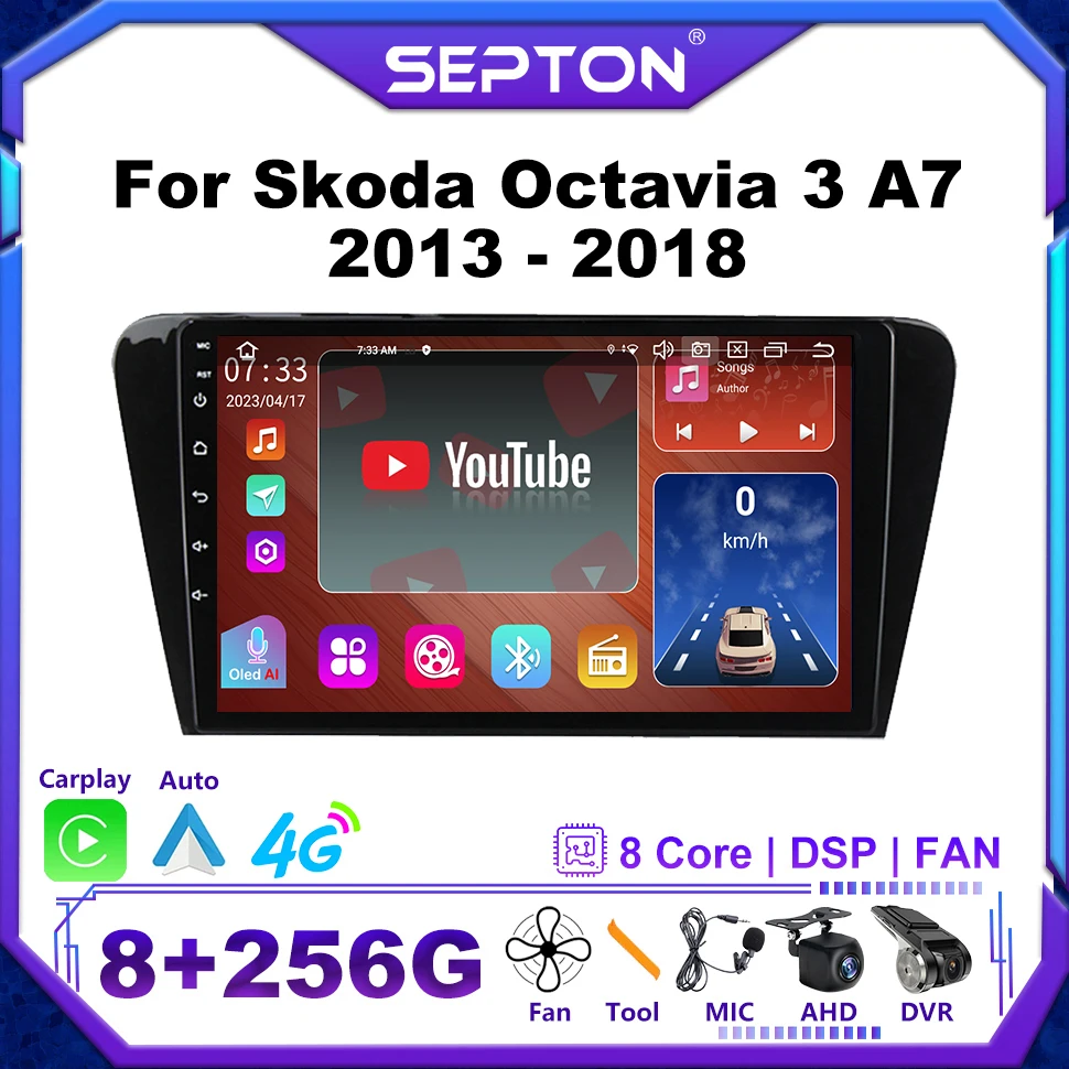 

SEPTON Car Radio Audio Stereo for Skoda Octavia 3 A7 2013 - 2018 Wireless Carplay 4G BT Wifi Autoradio Car Player Multimedia