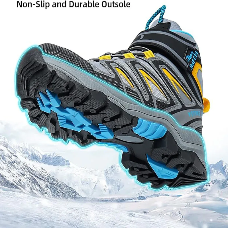 Kids Hiking Boots Boys Girls Outdoor Walking Climbing Sneaker Comfortable Snow Shoes Hiker Boot Antiskid Steel Buckle Sole