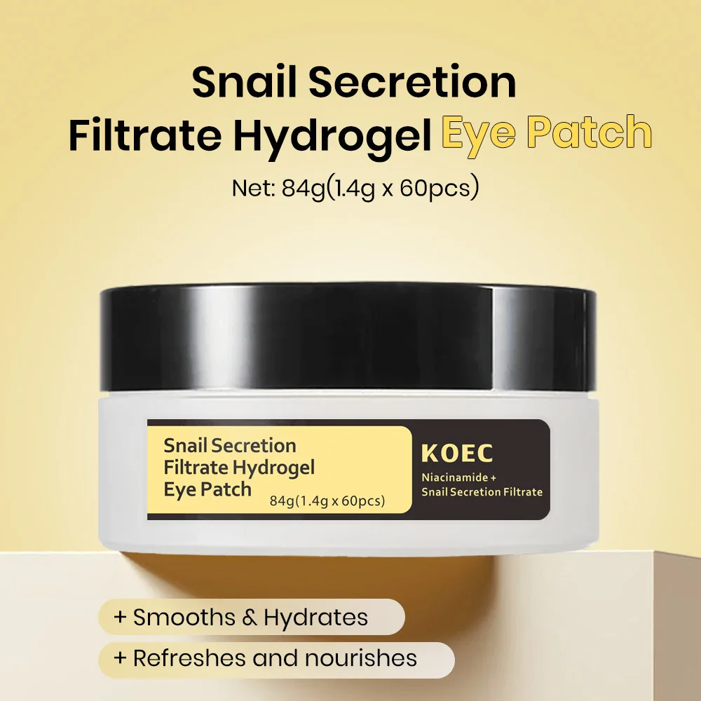 KOEC 달팽이 하이드로겔 아이 패치 60개, 콜라겐 함유로 집중 보습 및 매끄러움, 재생 트리트먼트