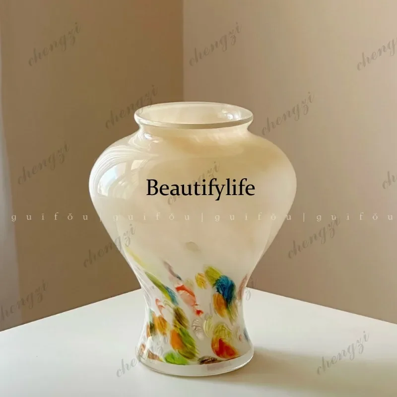 D80 glazed glass water raising flowers rich bamboo vase medieval art sense living room ornament