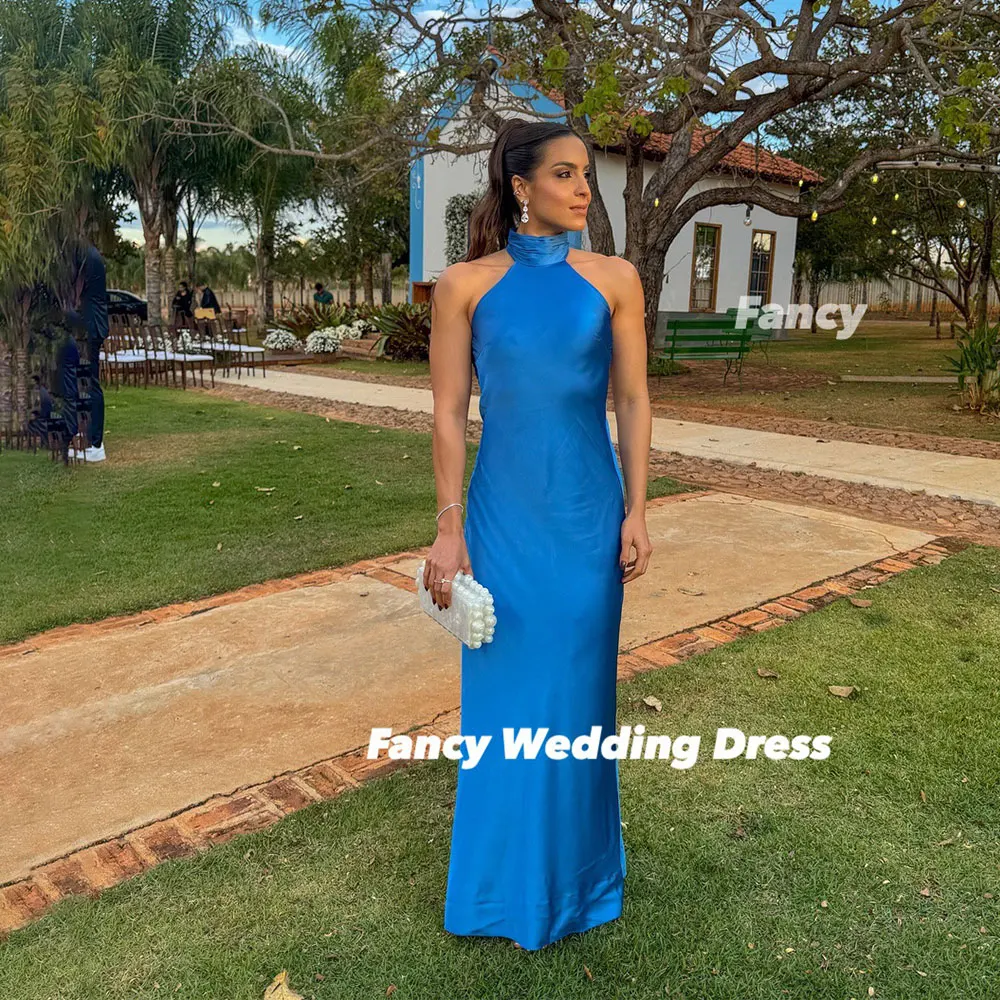 

Необычное элегантное синее вечернее платье с лямкой на шее, Русалка, Саудовская Аравия, женское платье для выпускного вечера длиной до пола, с открытой спиной, по индивидуальному заказу