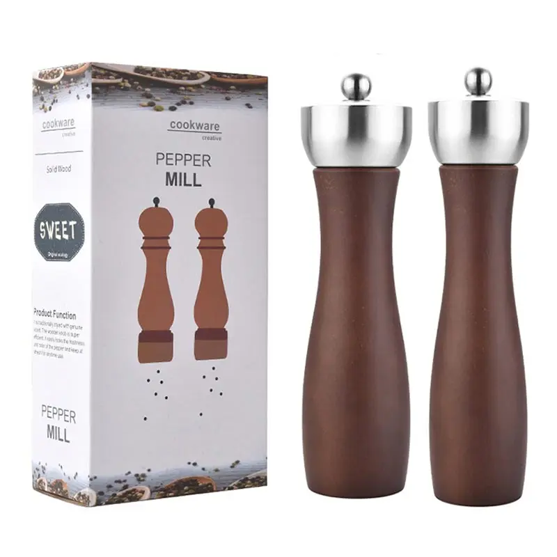 Solid Wood Salt Pepper Grinder Set Spice Salt Shaker 304 Stainless Steel Metal Head Manual Pepper Mill kitchen Pepper Grinder