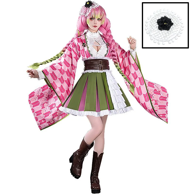 

Kanroji Mitsuri Cosplay Kostuum Voor Vrouwen Meisjes Verjaardag Volwassen Anime Outfit Pruik Riem Halloween Cos Kimono Pak