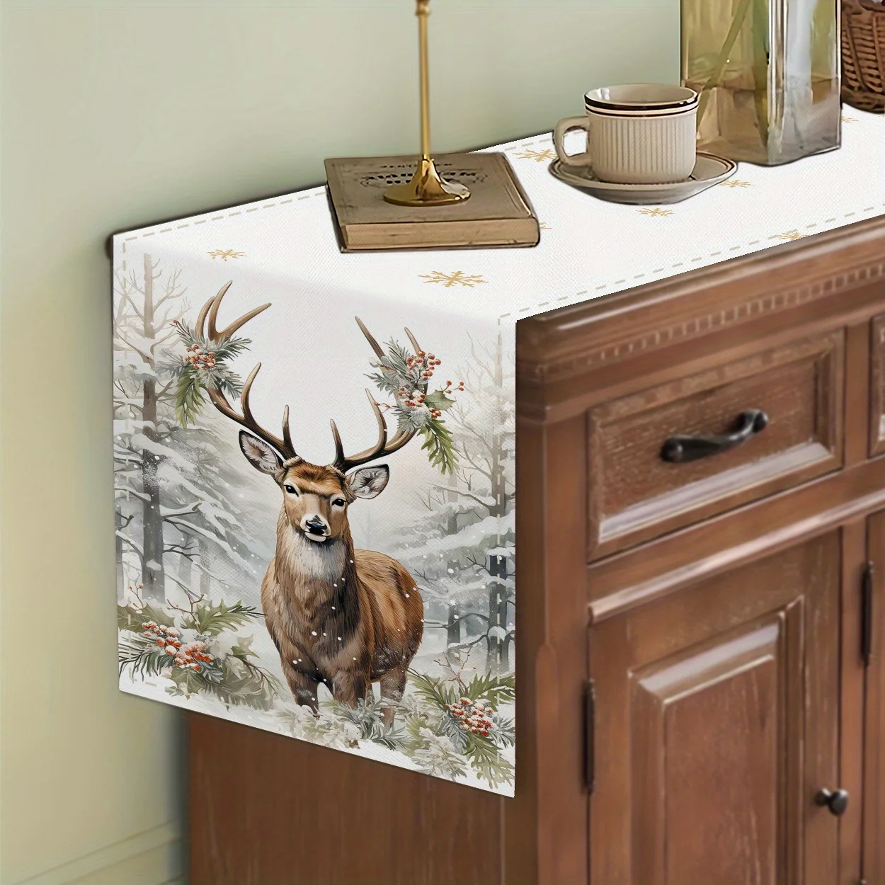 VIKAMA الرنة ندفة الثلج الجدول عداء البوليستر النسيج الجدول عداء مثالية لزينة حفلة مأدبة عطلة #3