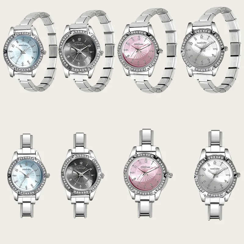 Elegant Bling Rhinestone Round Modular Quartz Watch Ice Radial Dial Waterproof Daily Wear DIY Replaceable Women Wrist Watch Head