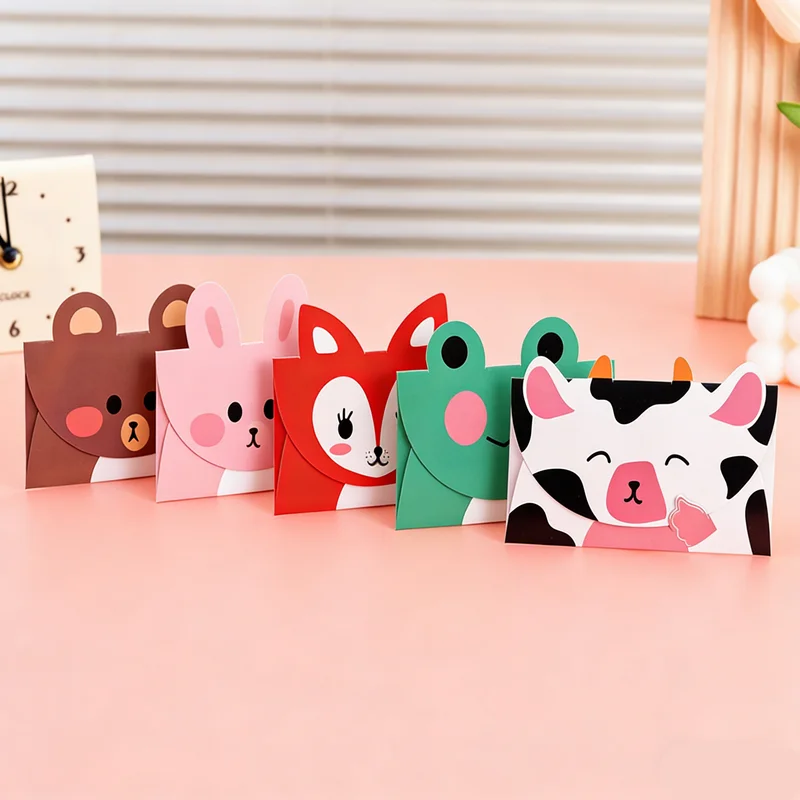 5Pcs Creative Cartoon Fun Greeting Cards Cute Animal Gift Envelopes Handwritten Cards for Children's Birthday Blessing Message