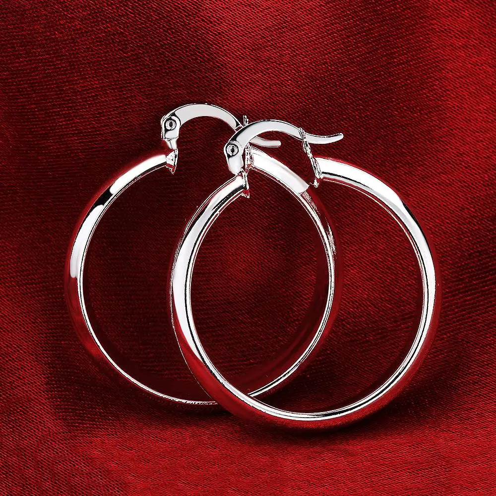 Creolen aus 925er-Sterlingsilber, 3,5 cm, glatt, großer Kreis, für Damen, Luxus-Mode, Party, Hochzeit, Accessoires, Schmuck, Geschenke