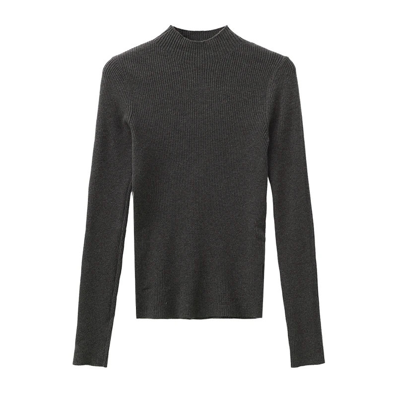 ALXNAN Damen-Strickpullover, einfarbig, lange Ärmel, normale Schulter, halbhoher Ausschnitt, 2025, neues Herbst-Schlankheits-Layering-Top L57570-1