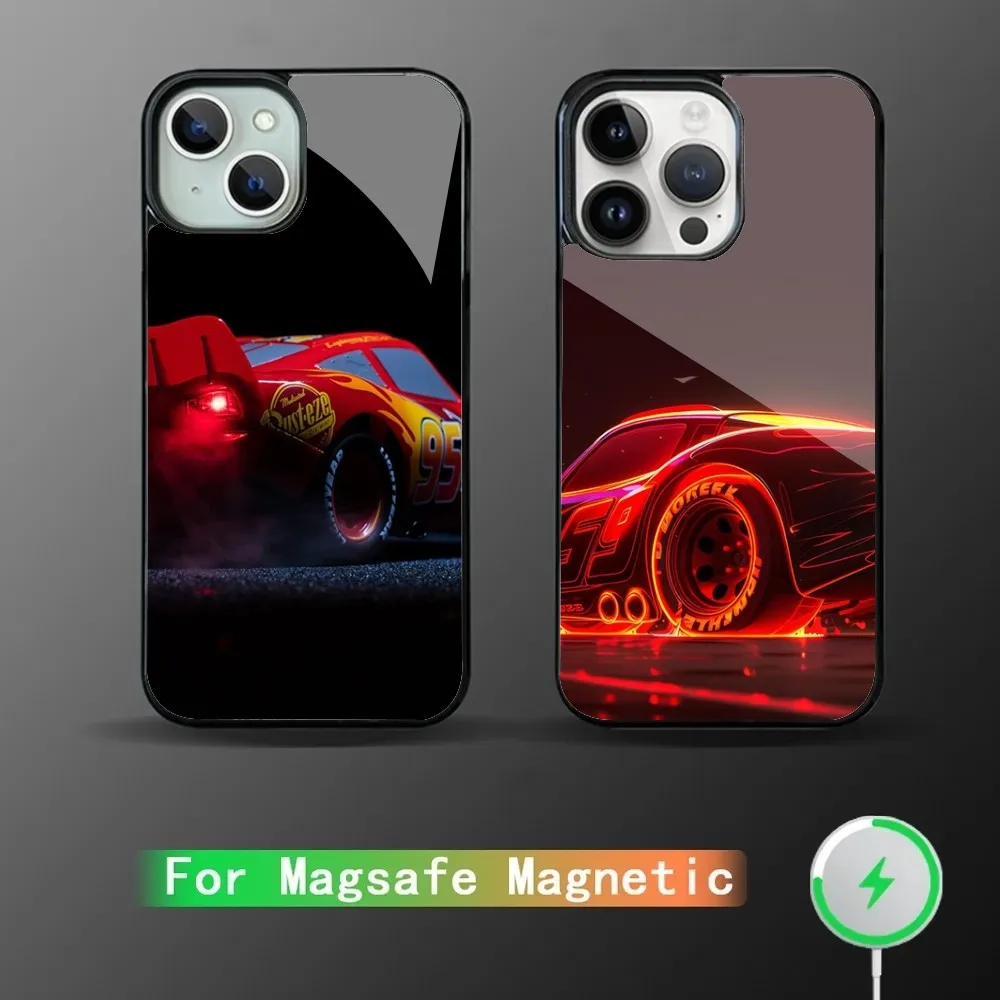 

Cars L-Lightning M-McQueen Phone Case For IPhone 15 14 13 Pro Max 11 12 Mini Alex Mirror For Magsafe Wireless Charging Cover