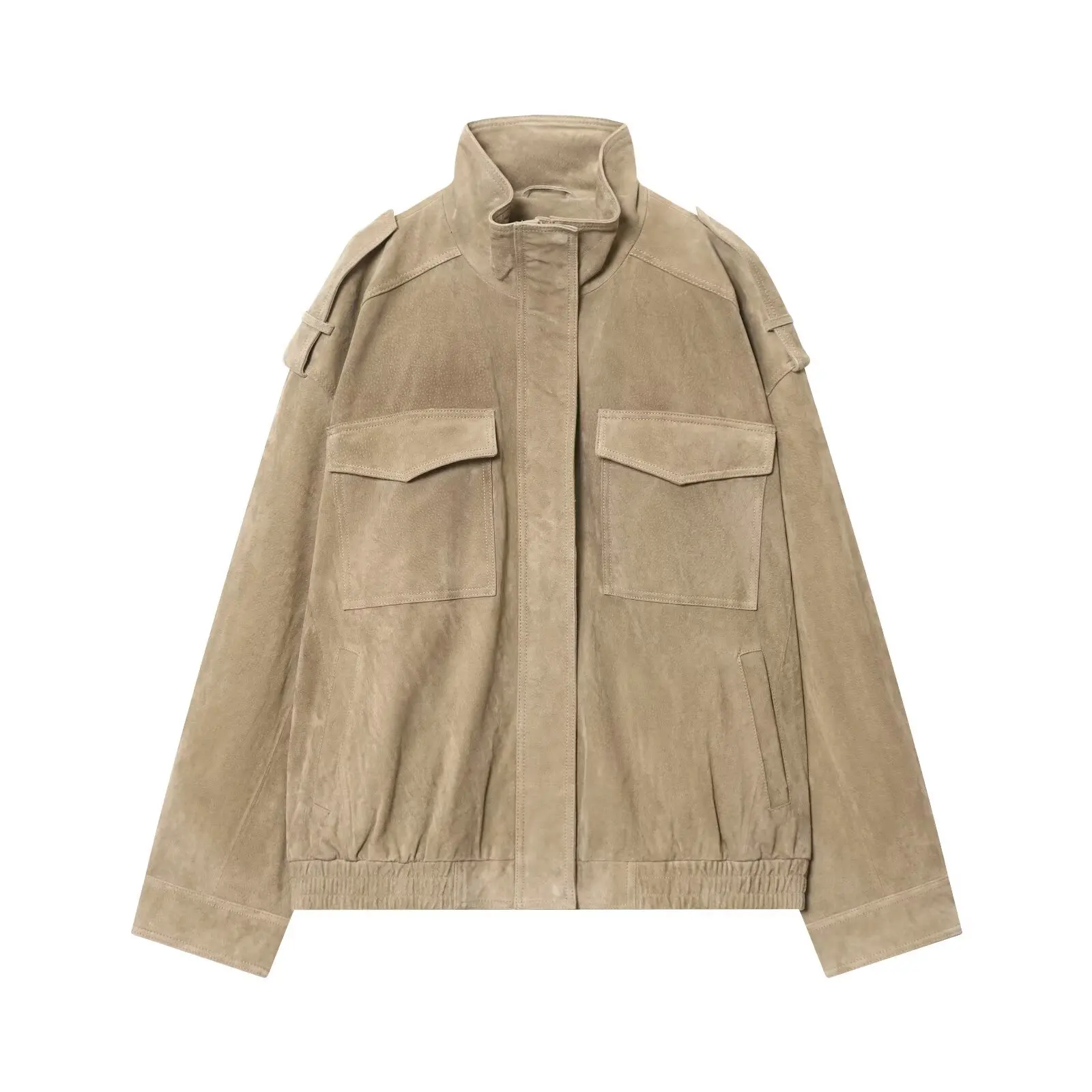 JNLEAOG Autumn New Faion Velvet Leather Jaet Women's All-Match Sle Polyester Long Sve Zipper Closure Casual Coat