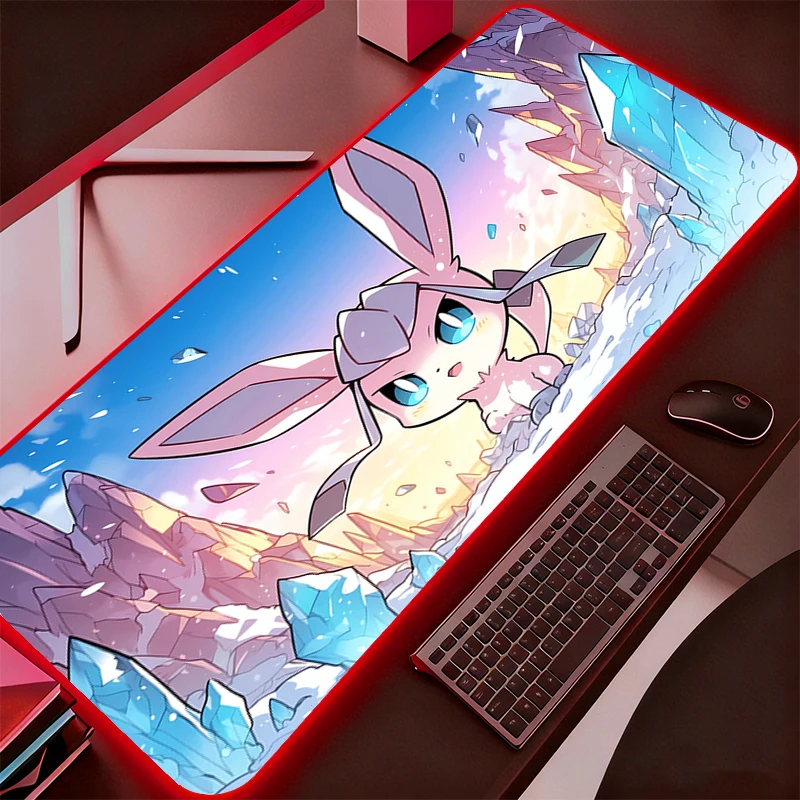 LED Mouse Pad Anime Gaming Pokemon Pikachu Accessories Durable RGB Mousepad Gamer PC Computer Keyboard Desk Mat Backlight