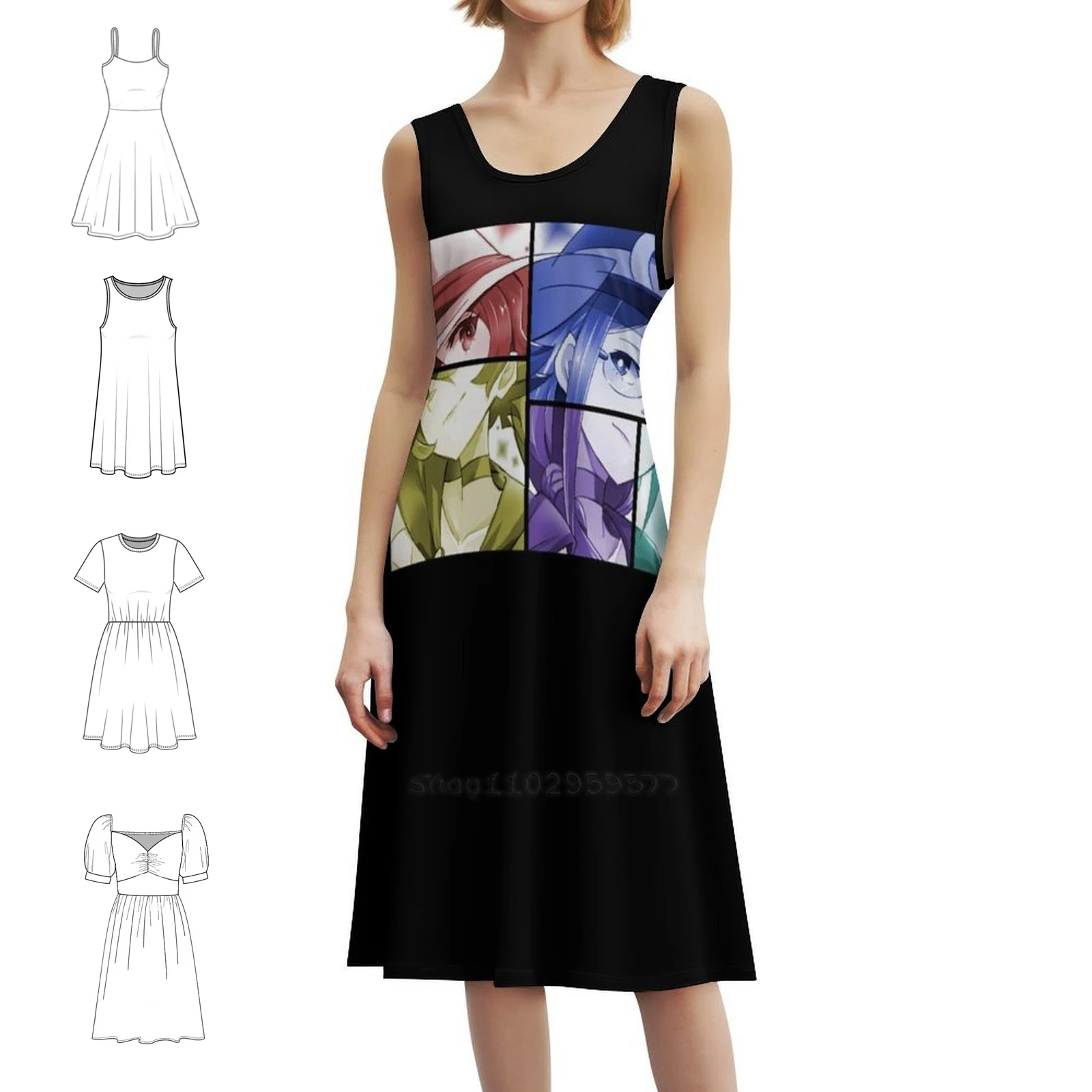 أنيمي مستوحاة قميص الأزهار سموك فستان للنساء الربيع الصيف فستان كاجوال للحزب أنيمي مانغا أكو كاغاري سوسي لوت #1