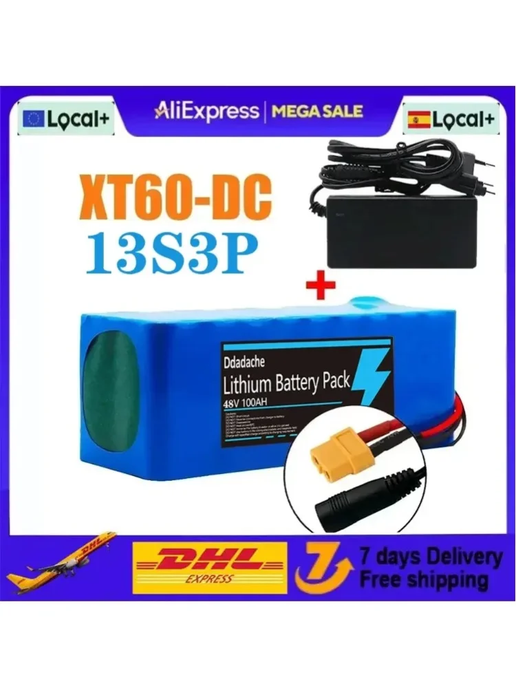 Original 13S3P 48V 100000mAh 100Ah Lithium-Ionen-Akkupack mit 1000W BMS 54,6V 100Ah 18650 Lithium-Akku