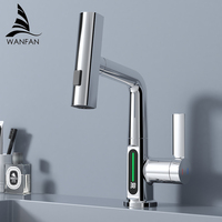 Waterfall Pulling Lifting Digital Display Faucet Smart Temp Washbasin Faucet Silver Hot Cold Water Sink Mixer Tap For Bathroom