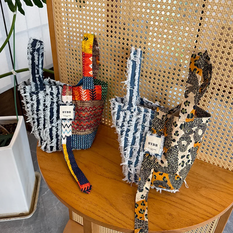 

2025 Euro-American Retro Bohemian Bag - Spliced Denim & Fringe, Chic Simple Portable Shoulder Bag