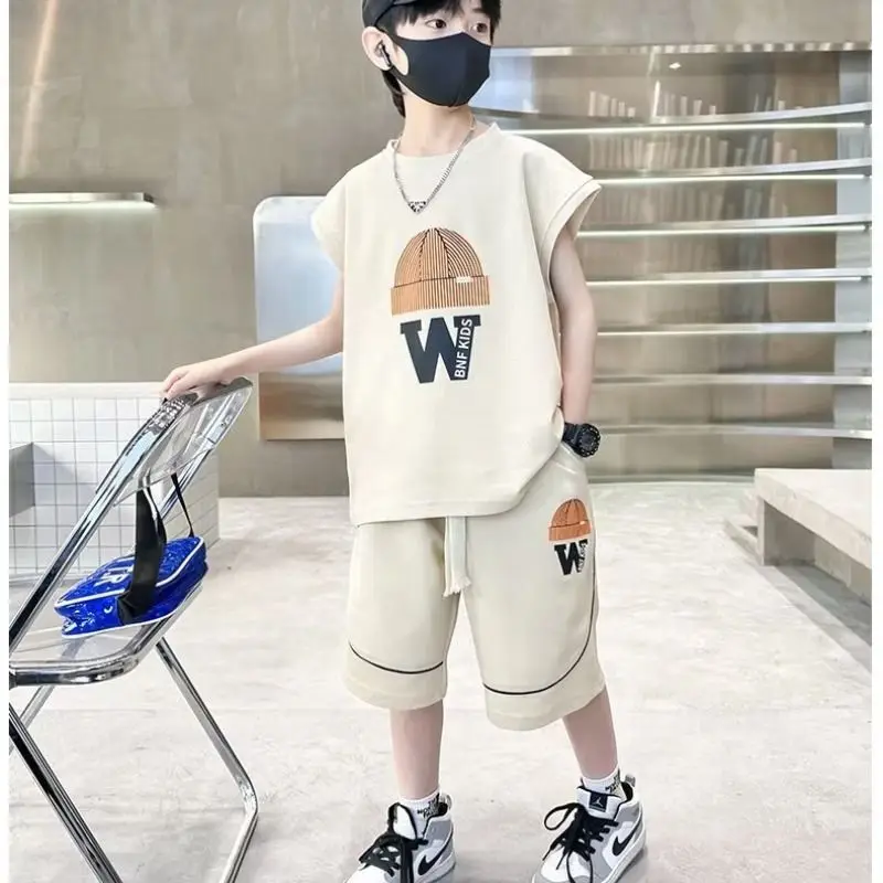 Boys Summer Casual Shorts Sleeve Sleeveless T-shirts+Pants 2pcs Sets 5-14 Years Teenage Sportswear Children Outfits Set -123 4