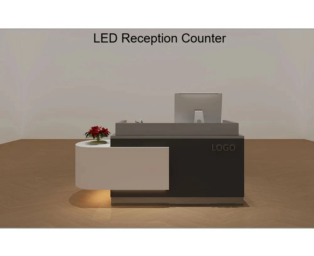 

LED Reception Counter – Modern Front Desk for Beauty Salon & Spa, Black/White Minimalist