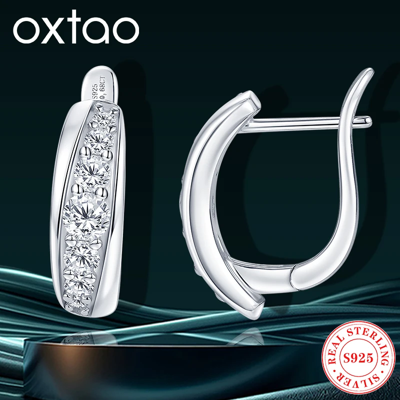

OXTAO U-Shaped Moissanite Stud Earring Original 925 Sterling Silver Wedding Jewelry Huggie Hoop Earrings Channel Setting Ear