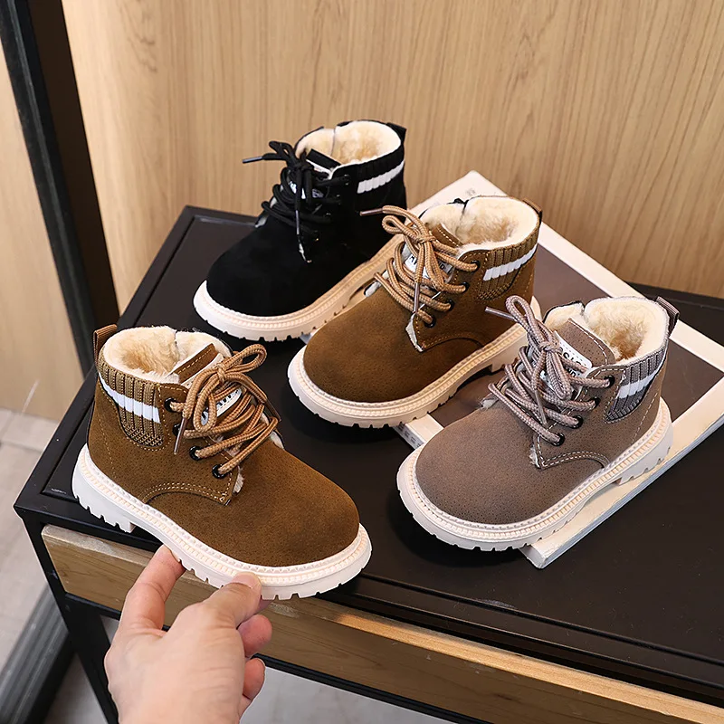 

2025 New Winter Hot-Selling Unisex Kids' Ankle Boots Boys' Faux Fur-Lined Snow Boots Korean Style Fashion Children Thermal Boots
