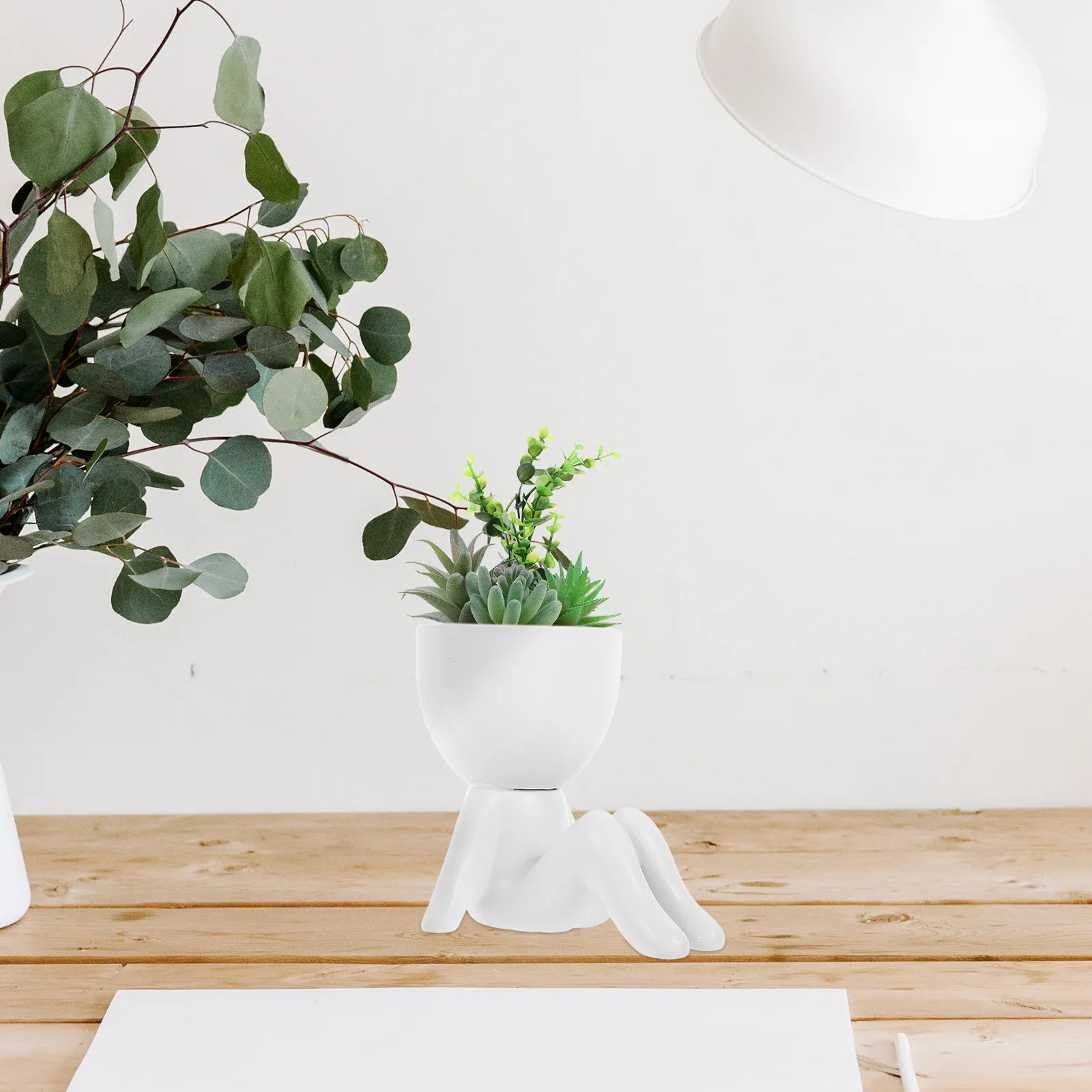 2Pcs Modern Ceramic Figure Planter Pots Unique Small Flowerpots for Succulents Cactus Plants Indoor Decor Garden Office Stylish