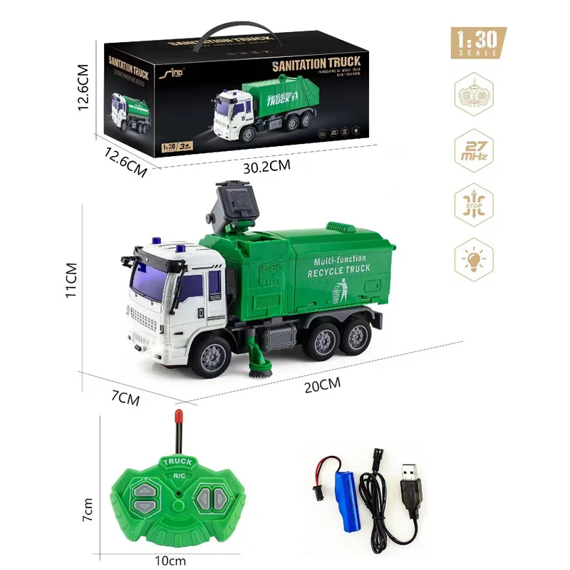 1:30 Scale RC Sanitation Truck Toy Simulation Electronic City Service Car Model 4 Channels Garbage Vehicle Toy for Kids Gift