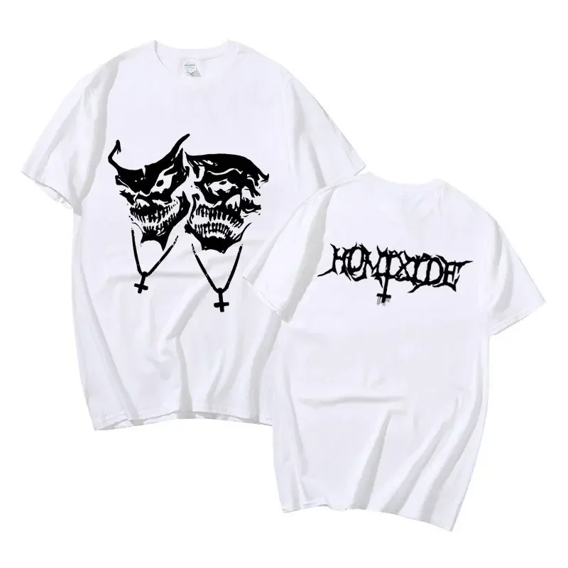 

Summer men's Homixide Gang Rapper T-shirt with skull cross print, 100% pure cotton fashionable rap streetwear
