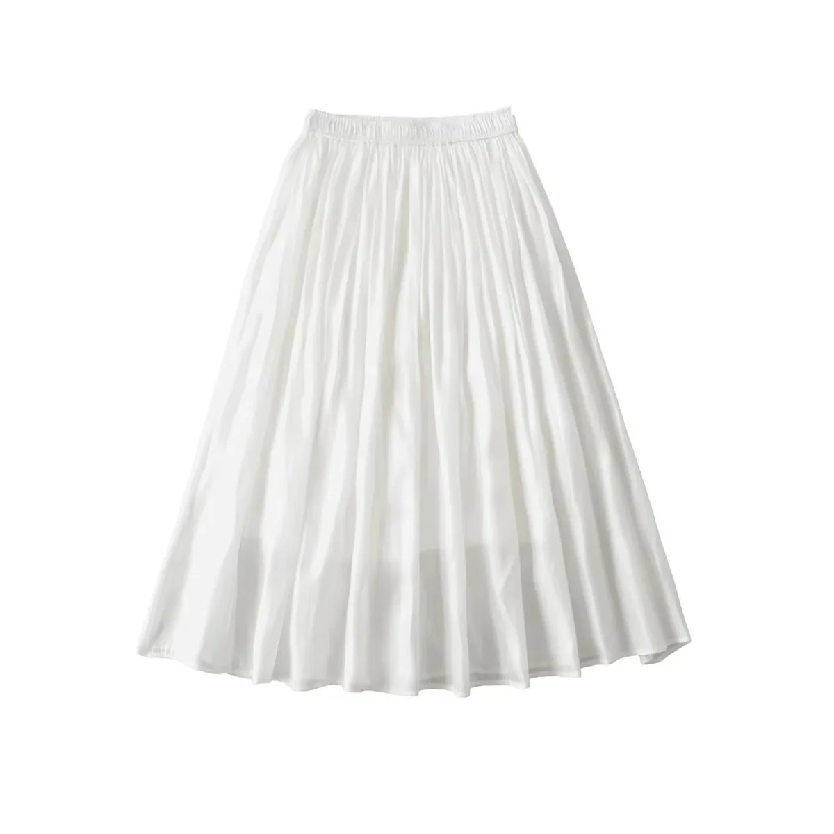 الفرنسية عطلة نمط عالية الخصر مطوي تنورة تنورة طويلة للنساء الخريف جزيرة الساتان لامعة ثنيات تنوعا نصف تنورة 8W3D