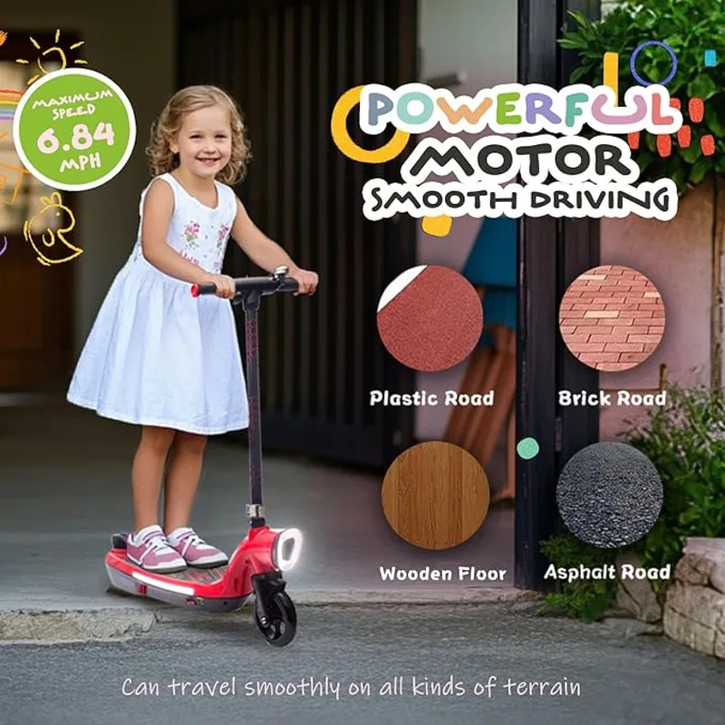 Electric Scooter For Kids Age 6+ Boost Scooter With Adjustable Speed And Height Kids Ride On With Wider Pedal Non-slip Handle