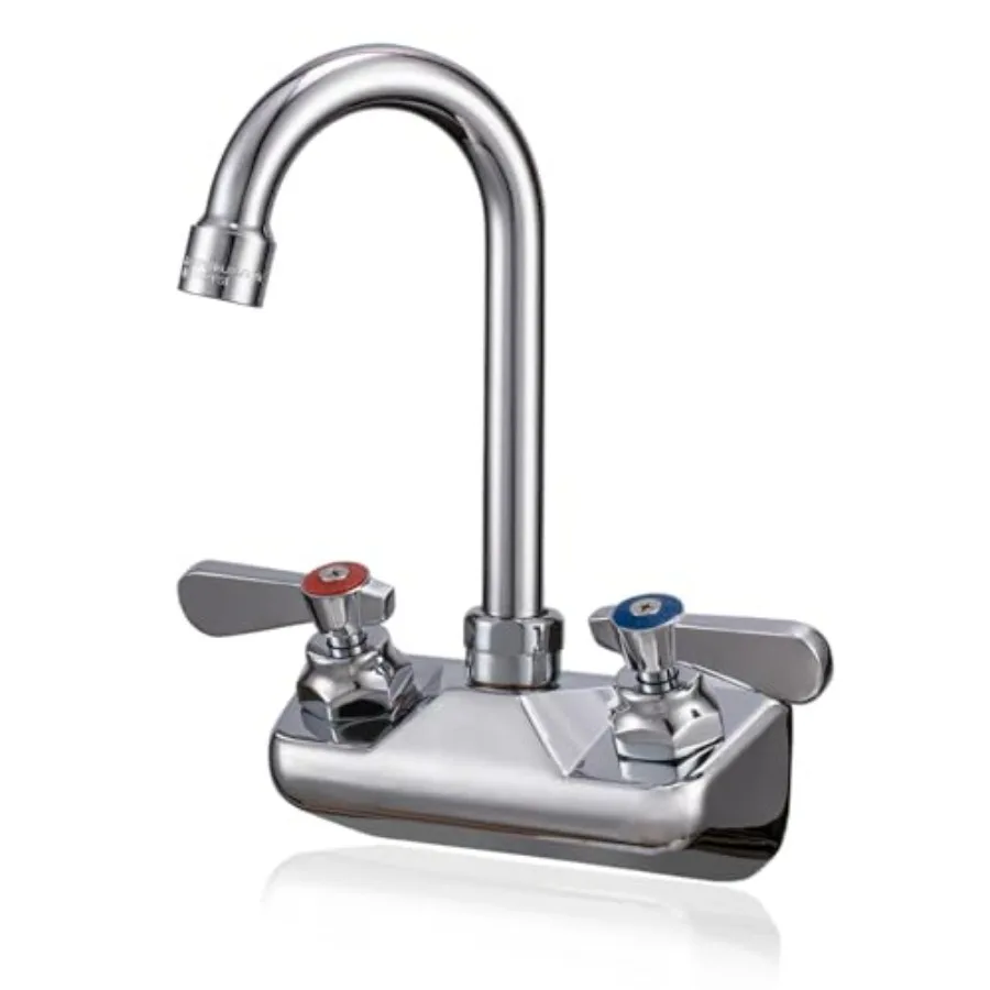 

Commercial Sink Faucet Wall Mount 4 Center Hand Sink Faucet with 3-1/2 Gooseneck Spout Dual Lever Handles for Commercial Kitche